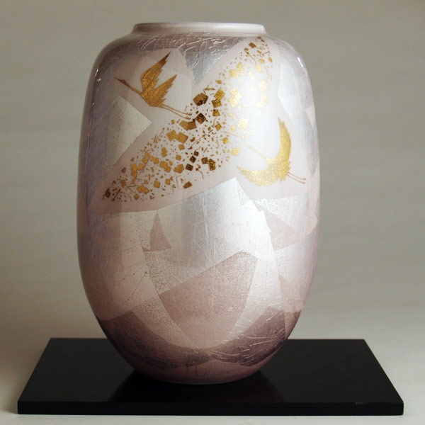 送料無料】 花瓶 銀彩鶴 8号 / 花器 フラワーベース インテリア 陶器