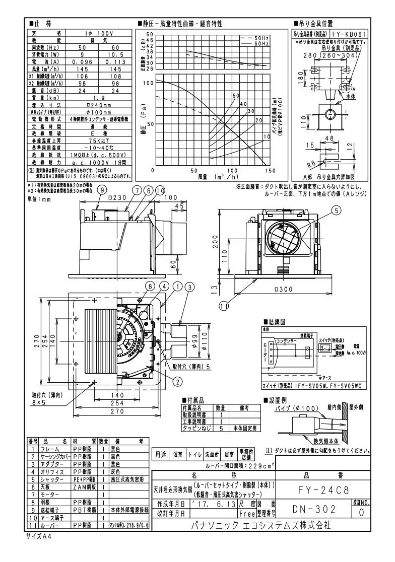 FY-24C8 | 換気扇 | パナソニック Panasonic 天井埋込形換気扇ルーバー