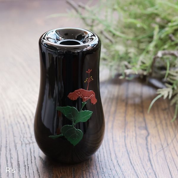 琉球漆器 一輪挿し ハイビスカス 特小 未使用品 箱付き（GG5483