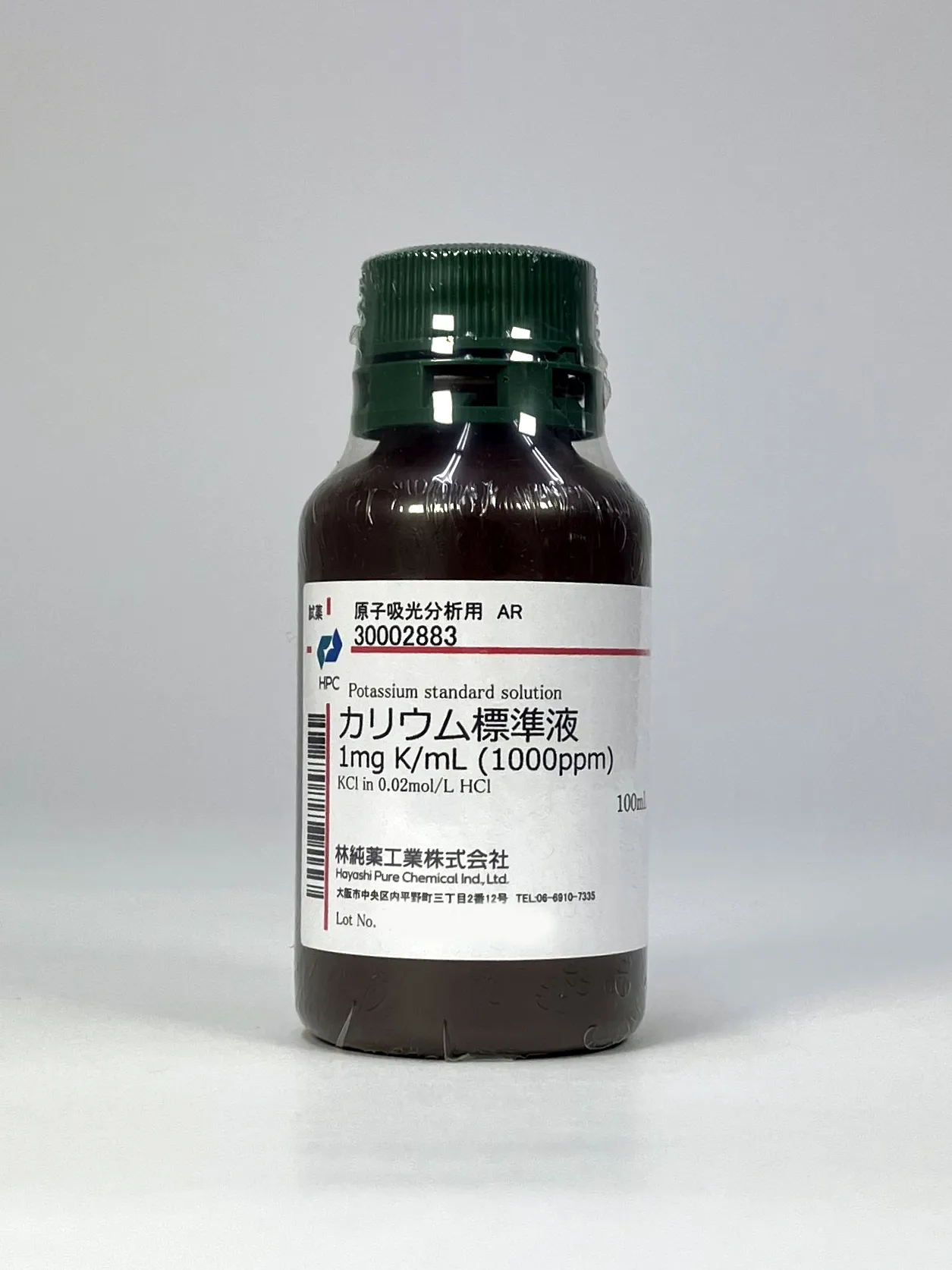 カリウム標準液 1mg K/mL (1000ppm) 原子吸光分析用 AR (100mL) 林純薬