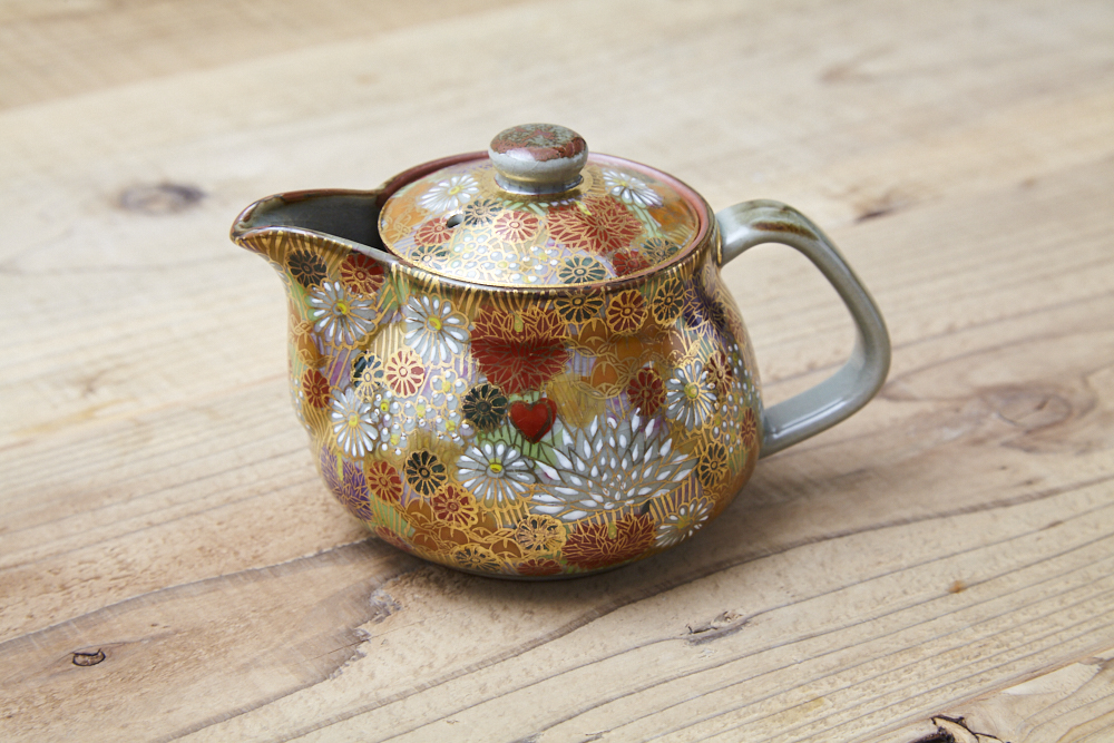 レンタル】九谷焼【茶器・急須・ティーポット3点セット】大 (金花詰