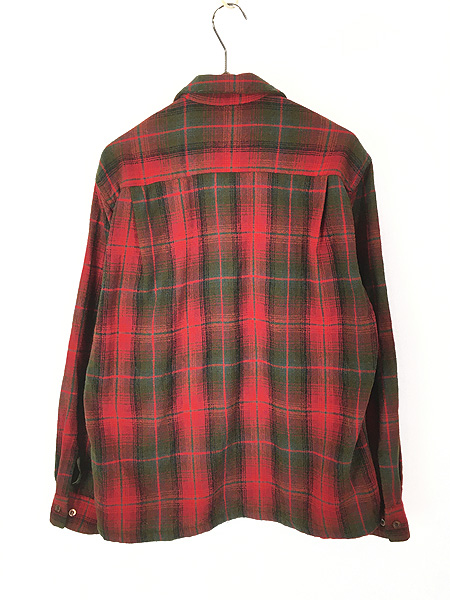 古着 60s Dutchmaid 好配色 チェック 開襟 ボックス ウール シャツ L