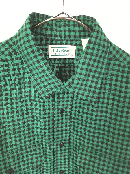 古着 90s USA製 LL Bean ブラック×グリーン ギンガム チェック 異素材