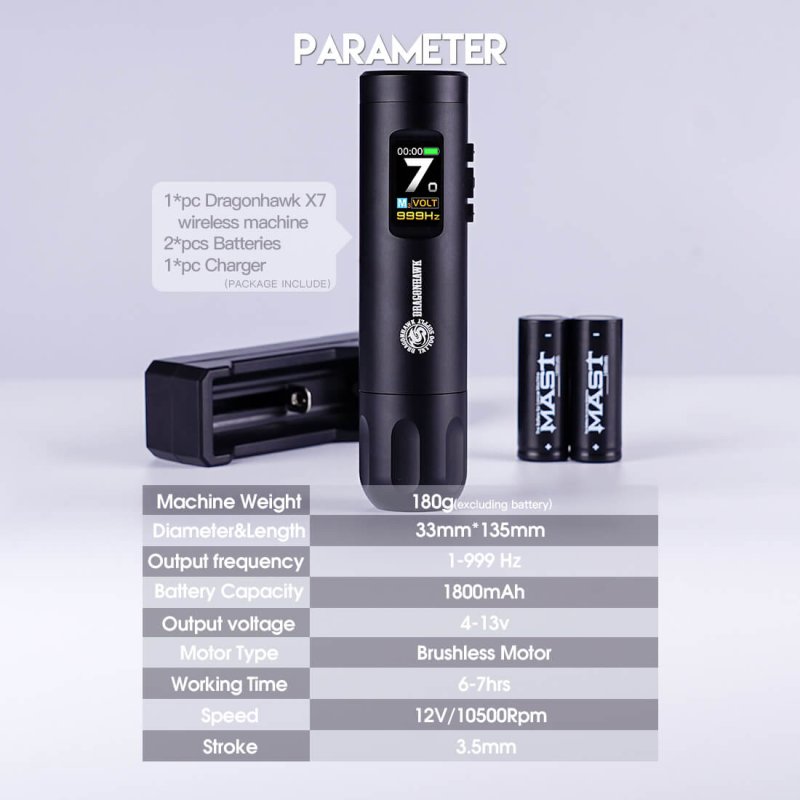 Dragonhawk Wireless Tattoo Pen Machine Brushless Motor with 3.5MM