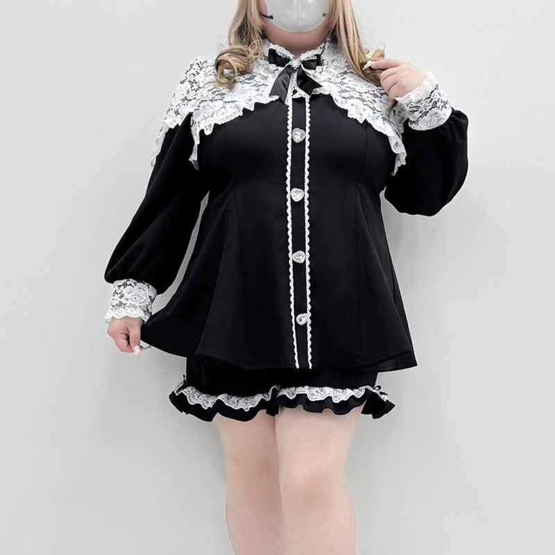 キラキラハートビジューレース重ねフリルセットアップ – レディース