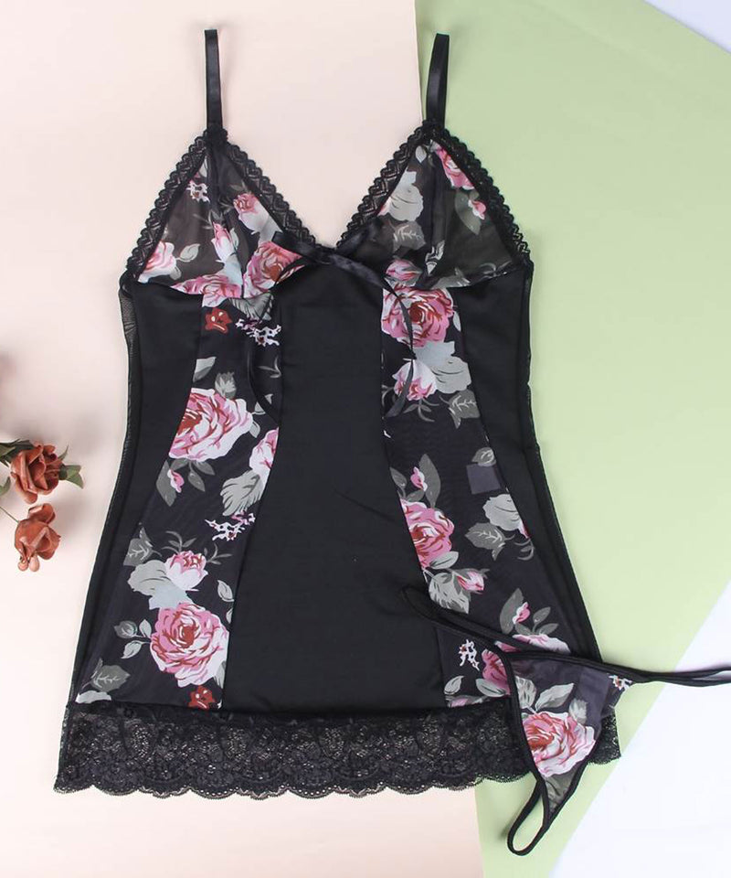 花柄レースベビードールキャミソール×パンツ2点セット【ワイヤー無し