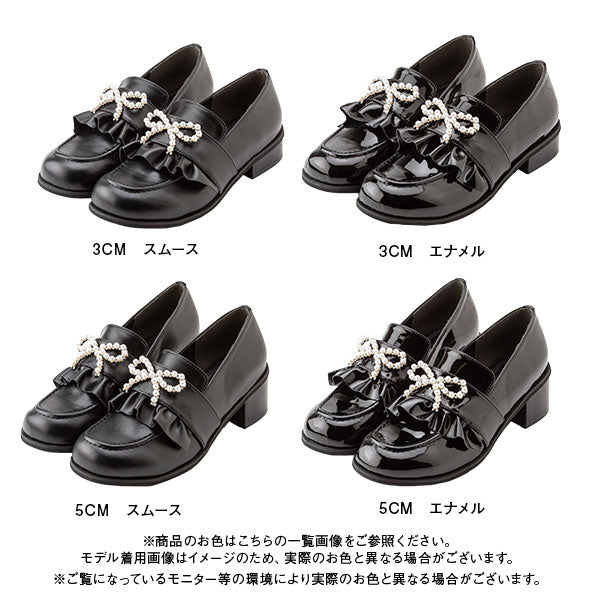 選べるヒールパールリボンローファーパンプス – レディース