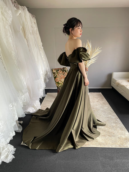 2way パフスリーブ サテン ハートカットドレス（W301DG）