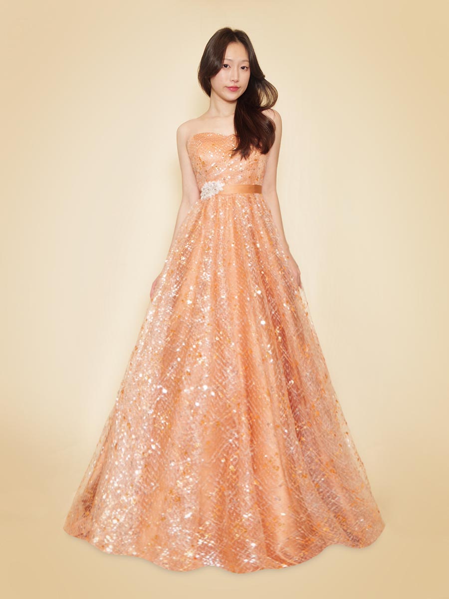 華やかさ満点のビタミンオレンジカラーの総スパンコールのキラキラ