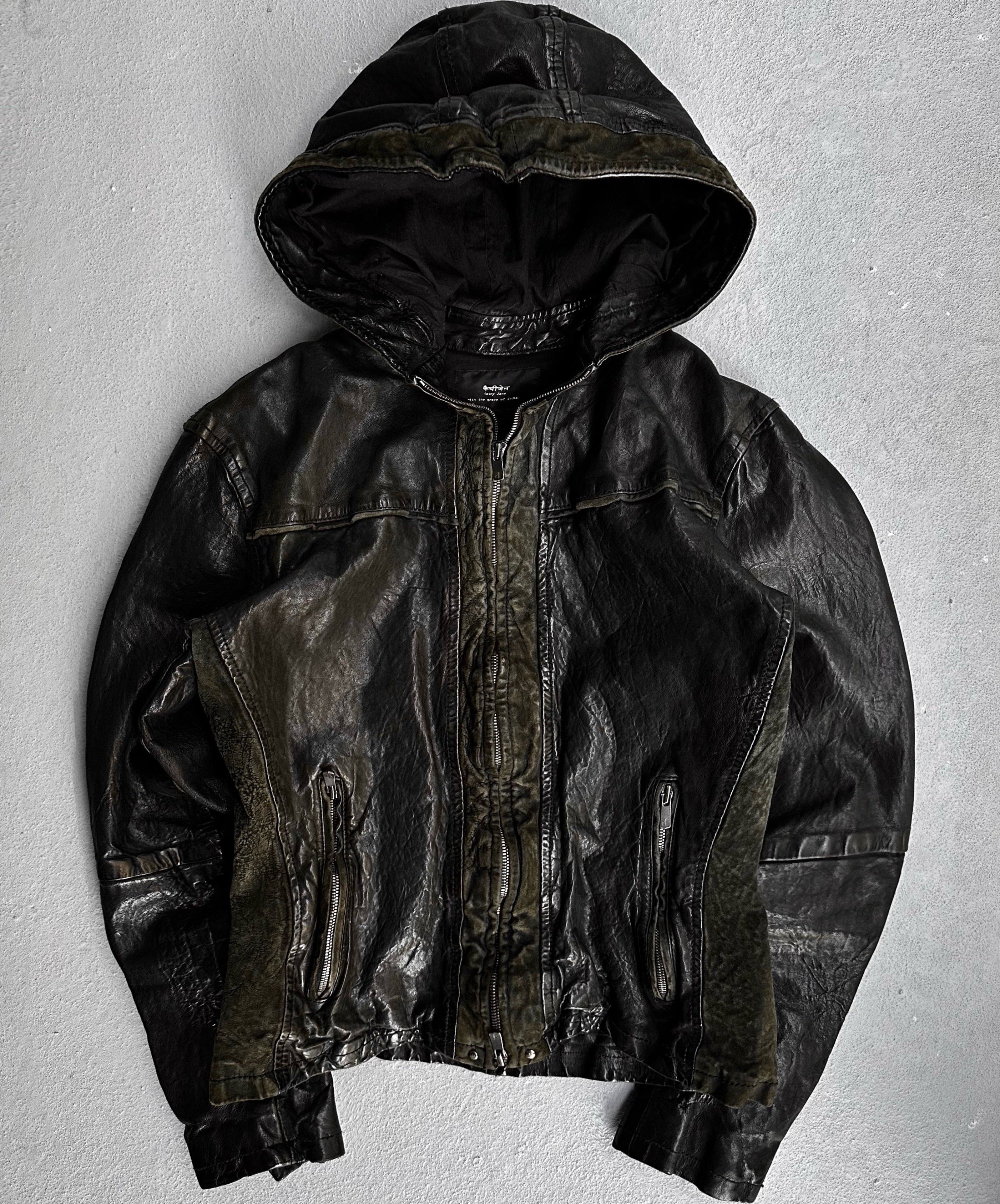 cathy jane Early 00s Worn-out Sheepskin Hooded Leather Jacket – DRIEW