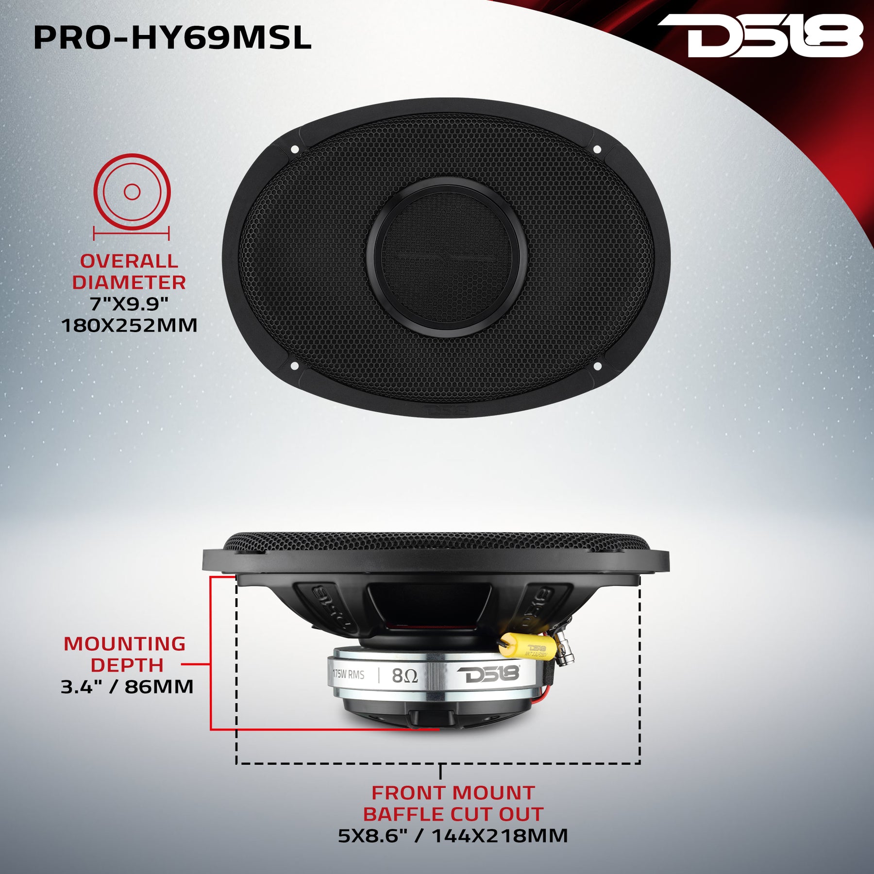 DS18 6x9” Hybrid Slim Loudspeaker With Water-Resistant Cone and