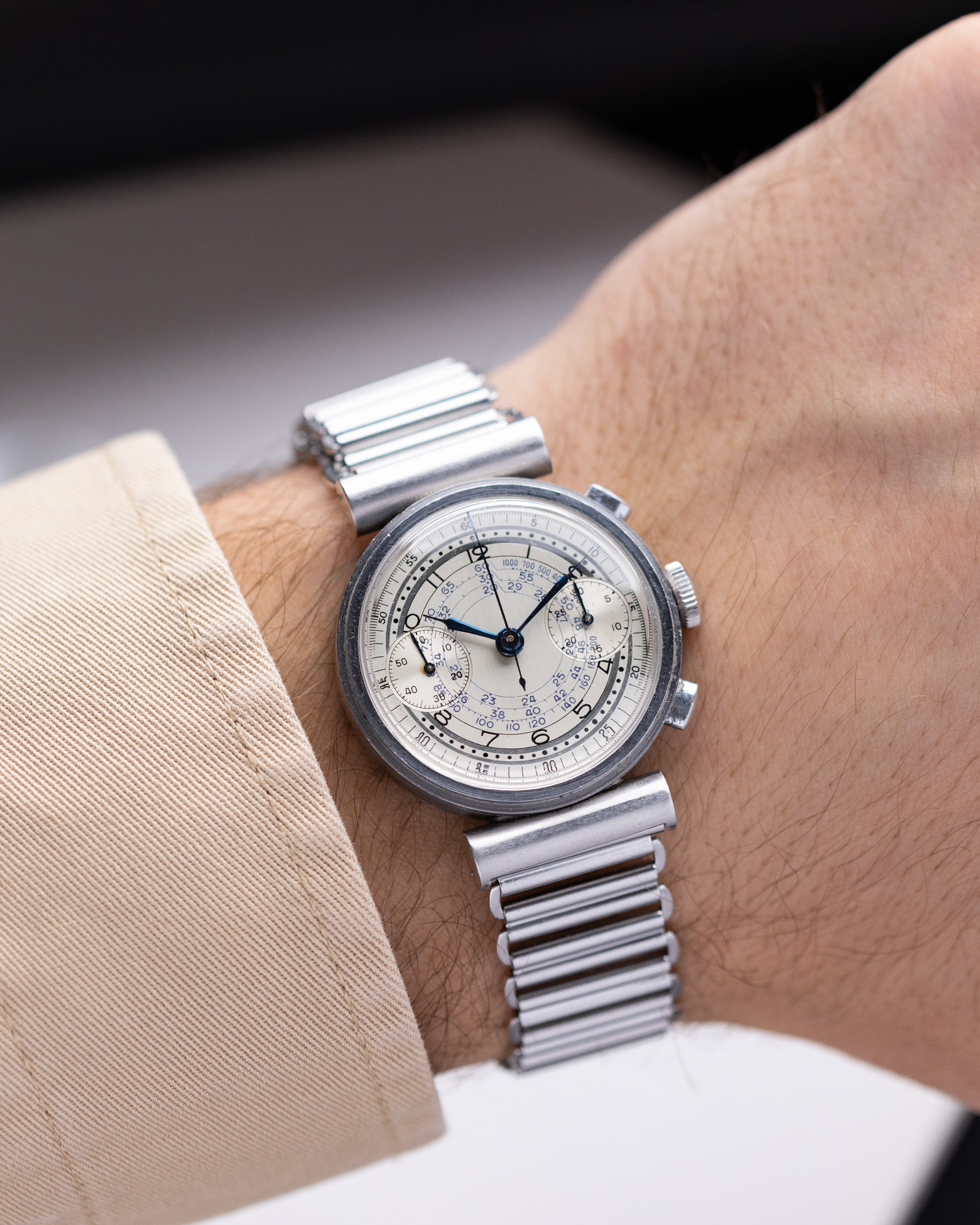 Vintage Minerva Rare Chronograph Bi-Compax, Stepped case, Shrouded