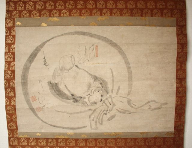 倣 白隠慧鶴 水墨掛軸 布袋図 Z086｜骨董店 のびる 古美術 骨董 和風