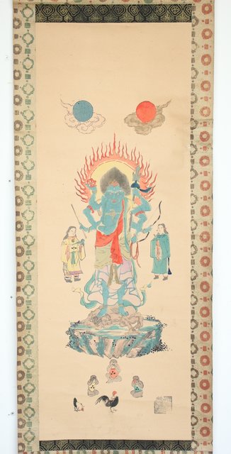 仏画 青面金剛像 木版掛軸 Z197｜骨董店 のびる 古美術 骨董 和風建具