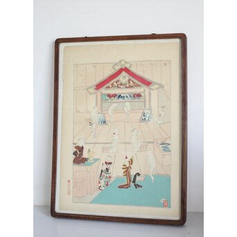 木村荘八《猫の銭湯 The public bath of a cat》木版画 Z282｜骨董店