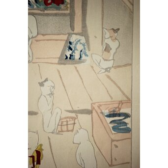 木村荘八《猫の銭湯 The public bath of a cat》木版画 Z282｜骨董店