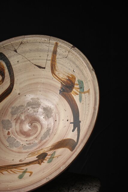 江戸時代 古武雄 鉄絵緑彩松文 大鉢 P341｜骨董店 のびる 古美術 骨董