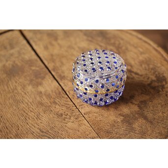 江戸切子 堀口硝子 須田秀石 瑠璃被 籠目紋 蓋物/棗 共箱 Y044｜骨董店