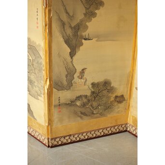 東東洋 屏風 六曲一双 絹本肉筆 法眼東洋 金地 日本画 Z421｜骨董店