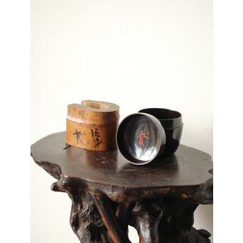 裏千家八代 一燈宗室 又玄斎花押 黒棗と竹蓋置 Q338｜骨董店 のびる 古