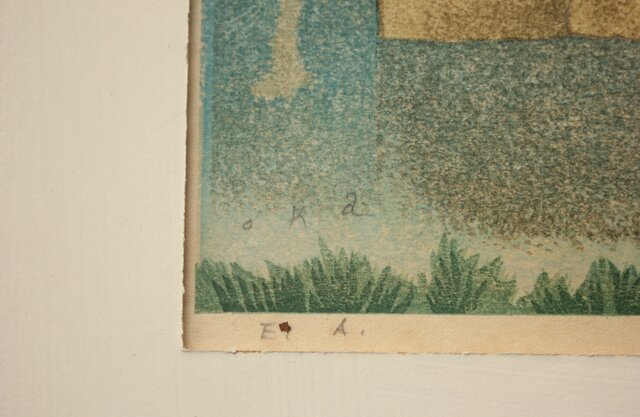 加藤版画研究所 S48年版 岡鹿之助 水辺の城 木版画 額装 Z335｜骨董店