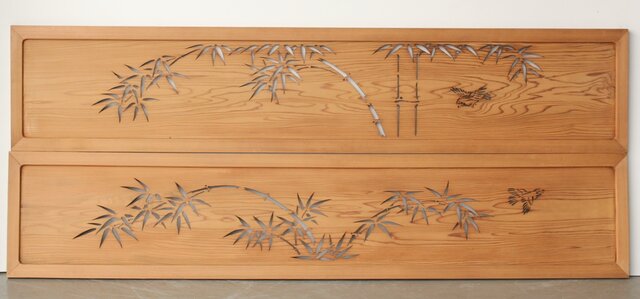 竹雀 透かし欄間 2枚1組 R0274｜骨董店 のびる 古美術 骨董 和風建具