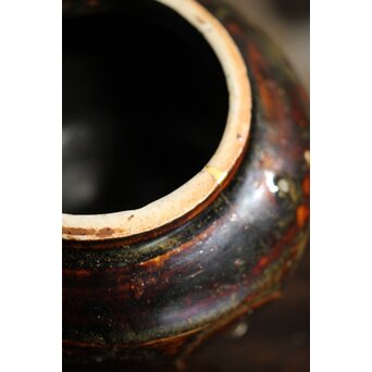 朝鮮李朝 飴釉蓋付面取壺 P523｜骨董店 のびる 古美術 骨董 和風建具