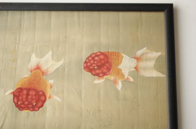 金魚図 額装 Z910｜骨董店 のびる 古美術 骨董 和風建具 蔵戸 買取のご相談