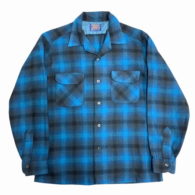 PENDLETON OPEN COLLAR WOOL SHIRT 60S 「ブルー×ブラック、オンブレ