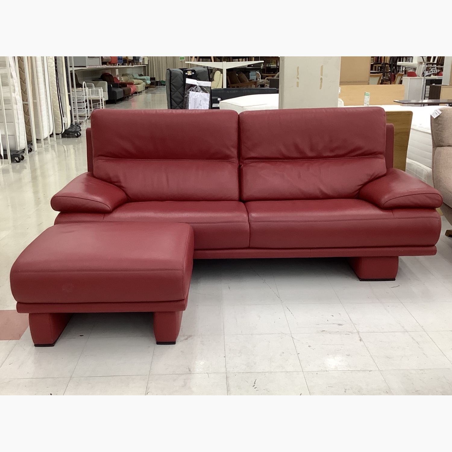 karimoku/domani 2人掛けソファー レッド オットマン付 総革 エクセル