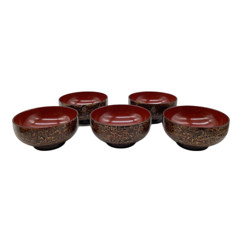 会津塗 (アイヅヌリ) 金虫喰い 御汁椀 漆器の山田 5Pセット
