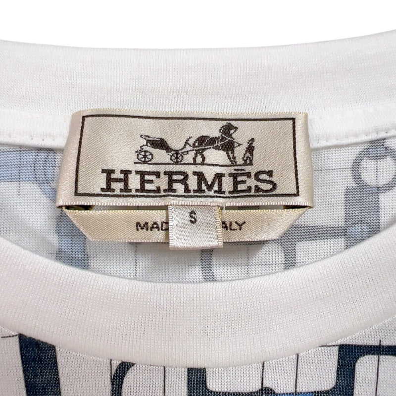 エルメス HERMES 総柄プリントTシャツ ホワイト/ブルー コットン