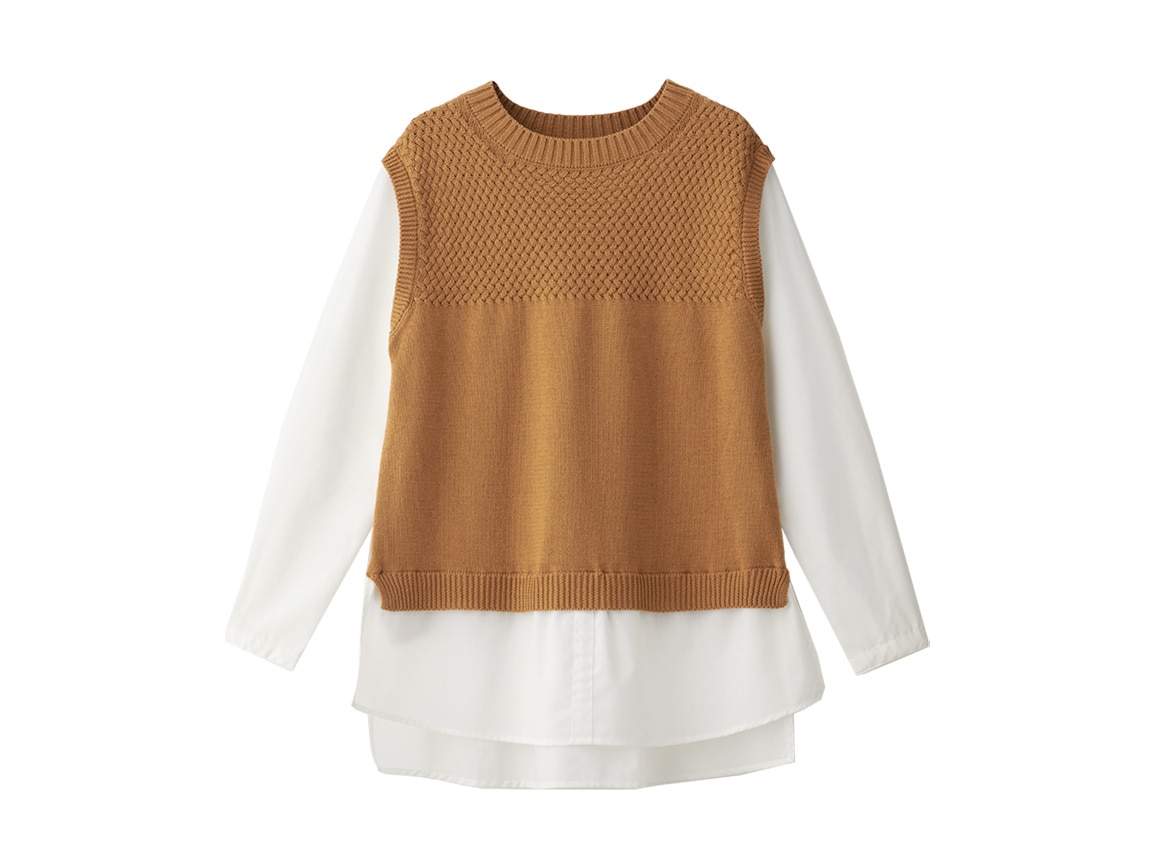 ニットドッキングシャツプルオーバー(04_LL 90_ネイビー×ブルー