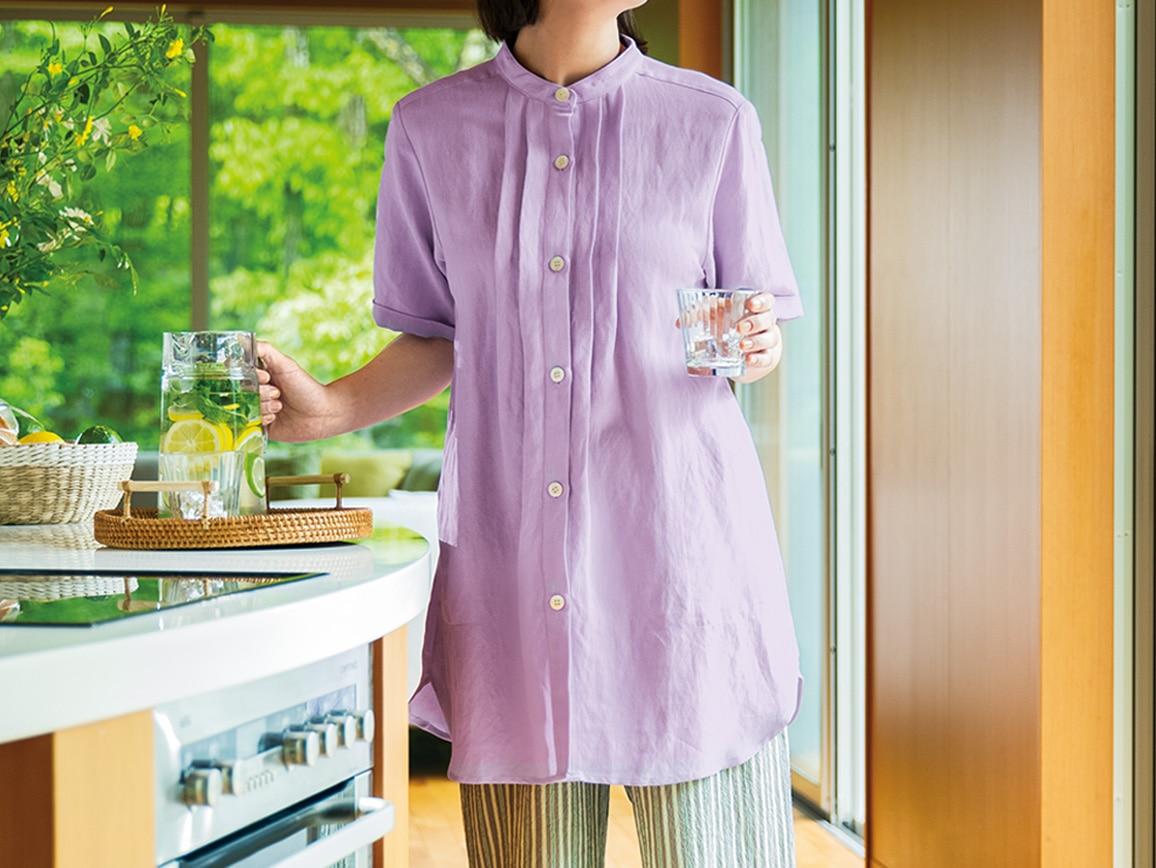 リネン混 涼やかオーバーシャツ(03_L 81_ロイヤルブルー