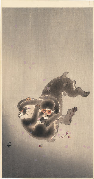 Koson 小原古邨 : Two Playing Monkeys 桜吹雪に小猿 – Egenolf