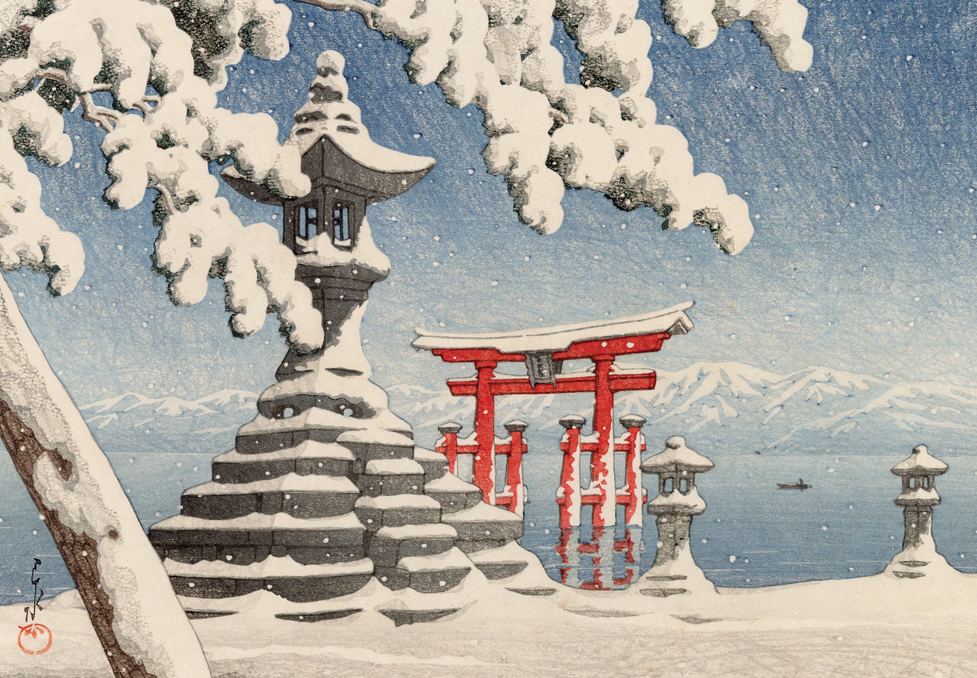蓮水巴水:厳島の雪 (sold) – Egenolf Gallery Japanese Prints