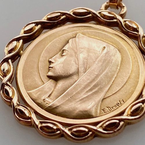 聖母マリアの大きな18金メダイ（E.DROPSY作） - Eggplant