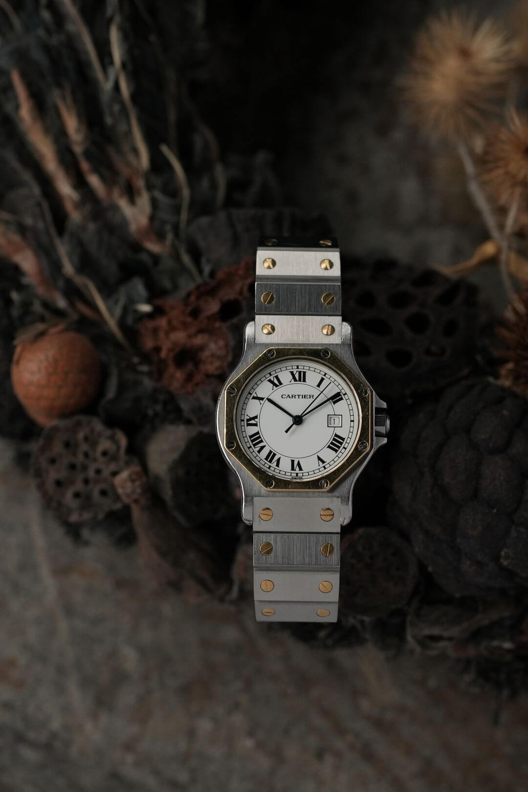 カルティエ/サントスオクタゴンLMデイト/ホワイトローマンダイヤル