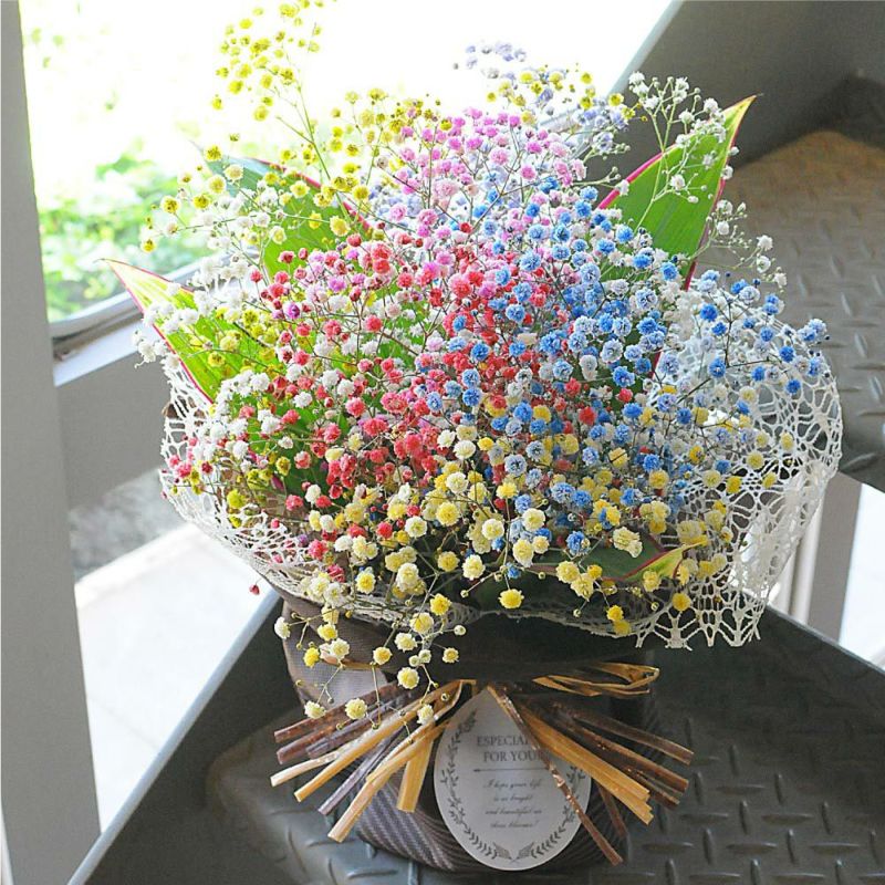 そのまま飾れる不思議なブーケ カラフルなカスミ草 お祝用