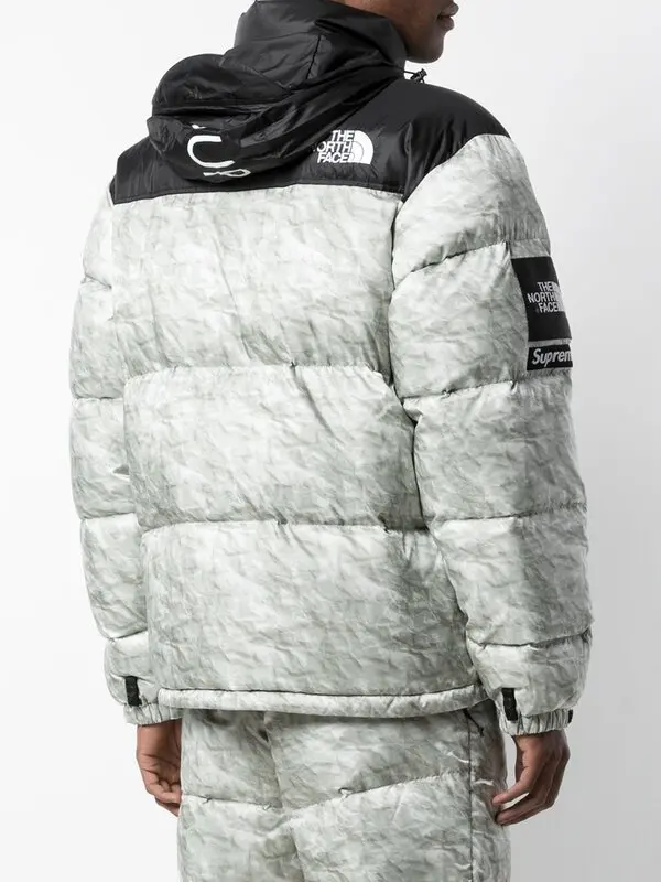 Supreme X The North Face Nuptse Paper-Print Jacket - Grey