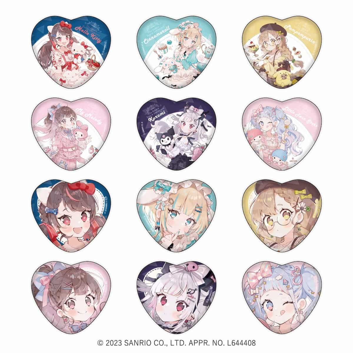 ホログラムハート型缶バッジ「上倉エク×サンリオキャラクターズ」01