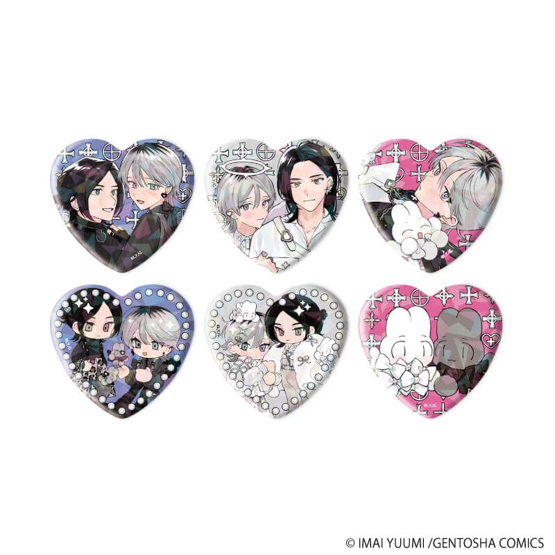 ホログラムハート型缶バッジ「弱虫オメガは溺愛されたい」01