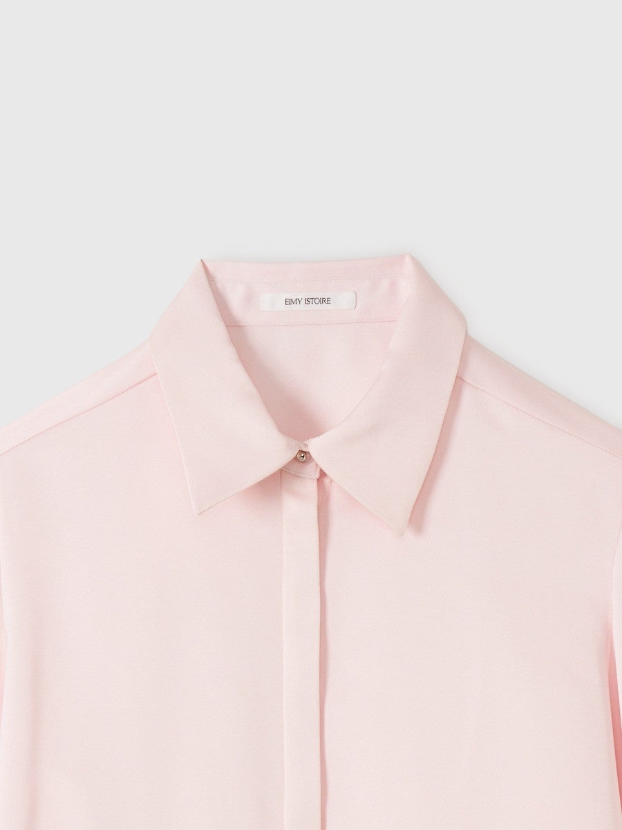 フェザートリムサテンシャツ