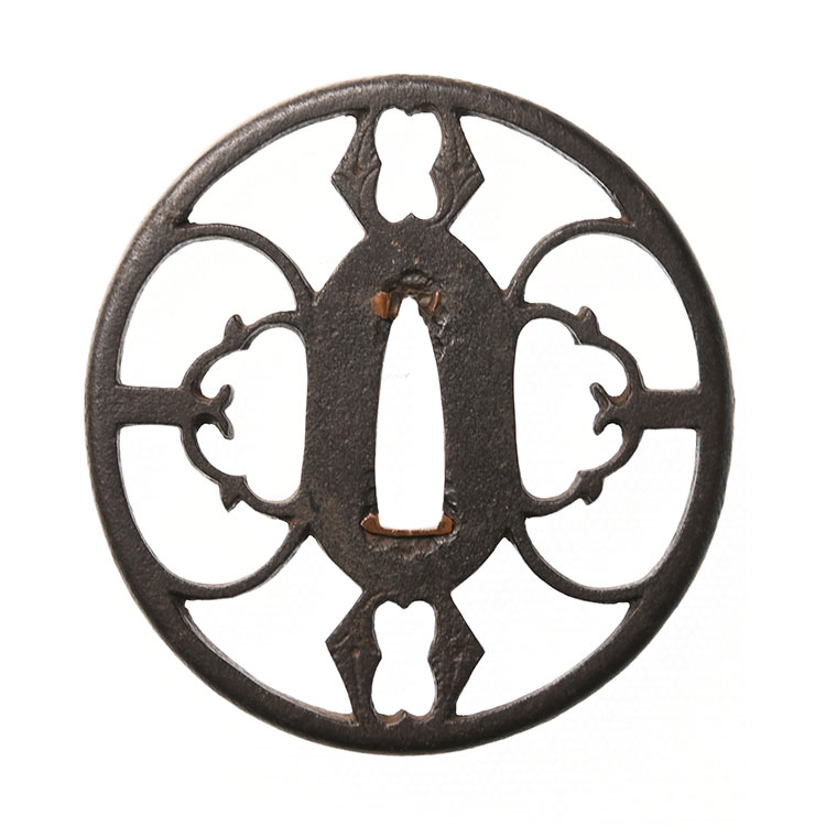 c6 四方八方透鐔 雁透 赤坂？ 鉄地 03-771 赤坂鍔 雁繋図 透かし鍔