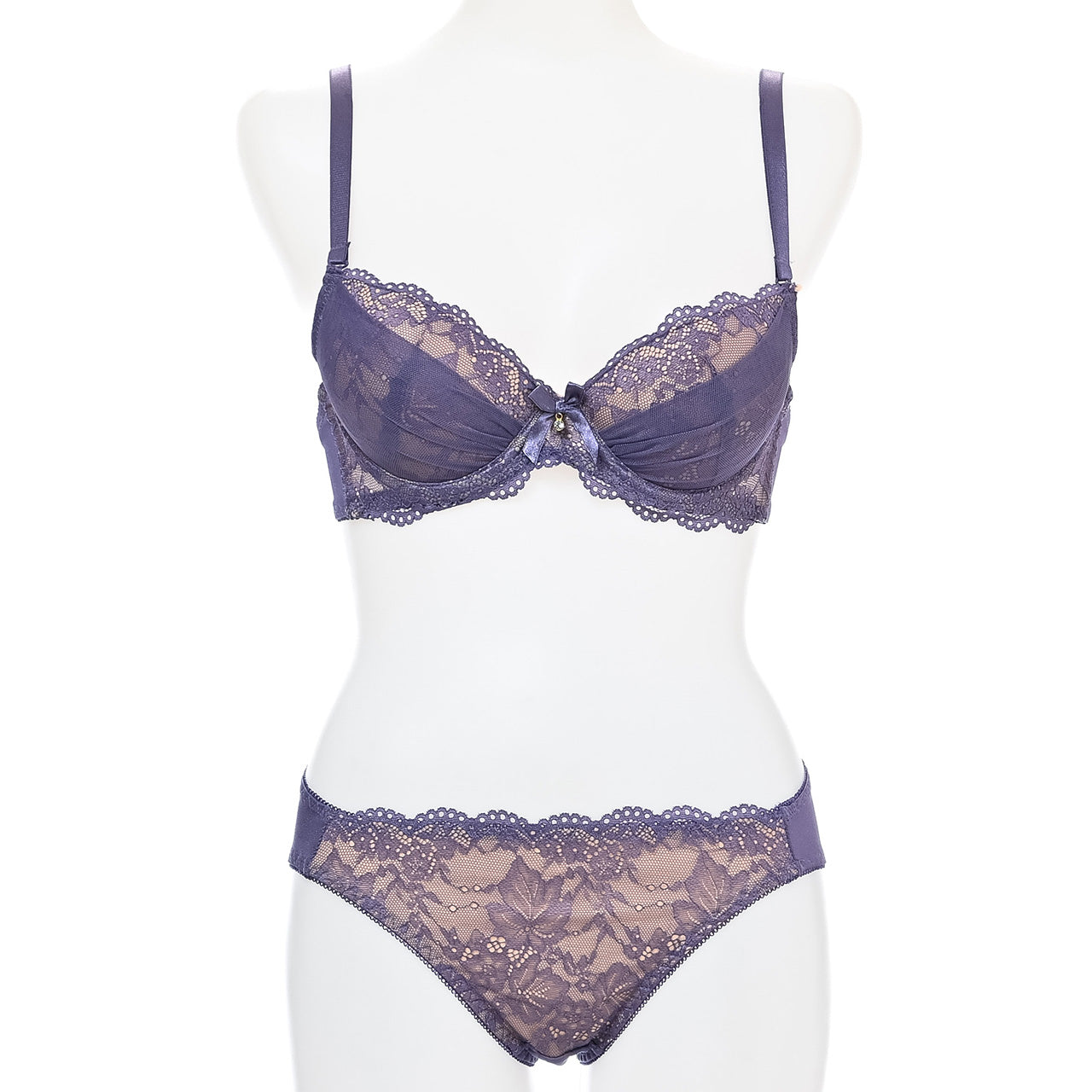 シアーレース ワイヤーブラジャー＆ショーツセット ソニアブラック（D