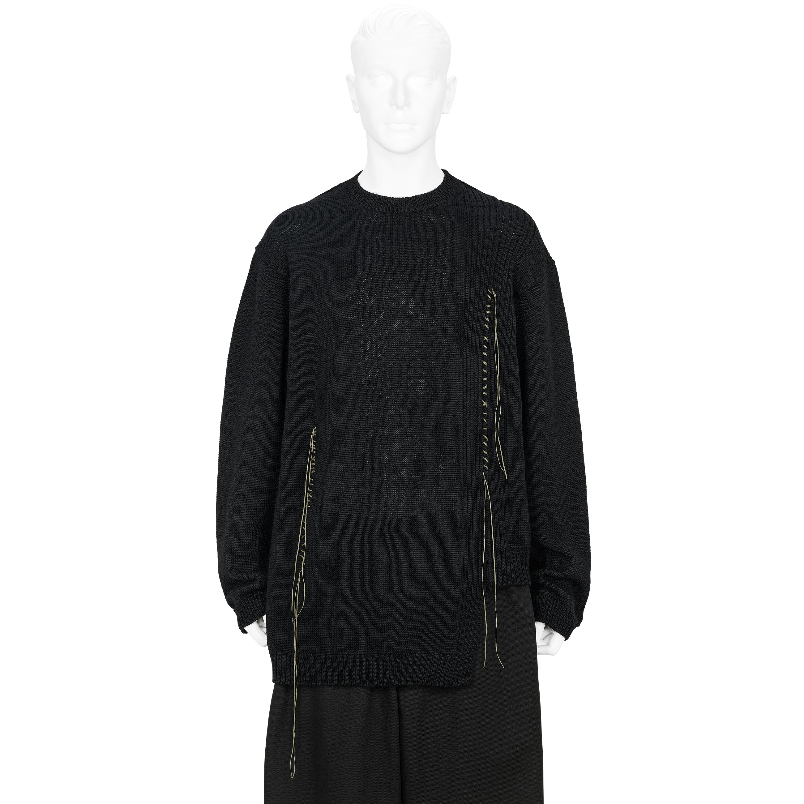 PLAIN STITCH EMBROIDERY CREW NECK KNIT BLACK - Yohji Yamamoto POUR