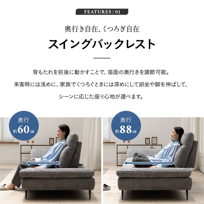 ソファ ローソファ 幅205cm 2人掛け ゆったりサイズ 肘付き 脚付き 2P