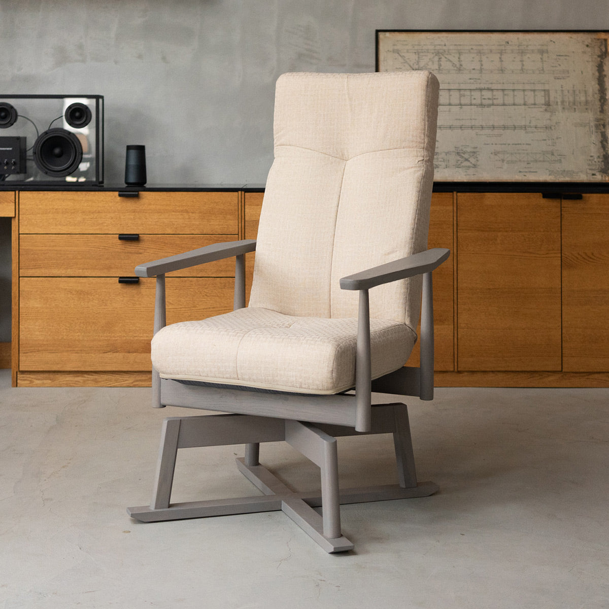 タモ材を使った リクライニングチェア 「みなも」 回転高座椅子 安全