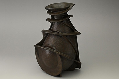 値下】山下幾太郎 鉄黒プラチナ彩幾何ぐい呑 山下幾太郎 No.073011 掛