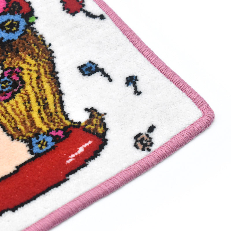 日本製 RUNE 内藤ルネ 花飾りと少女 ファッション ハンカチ シェニール